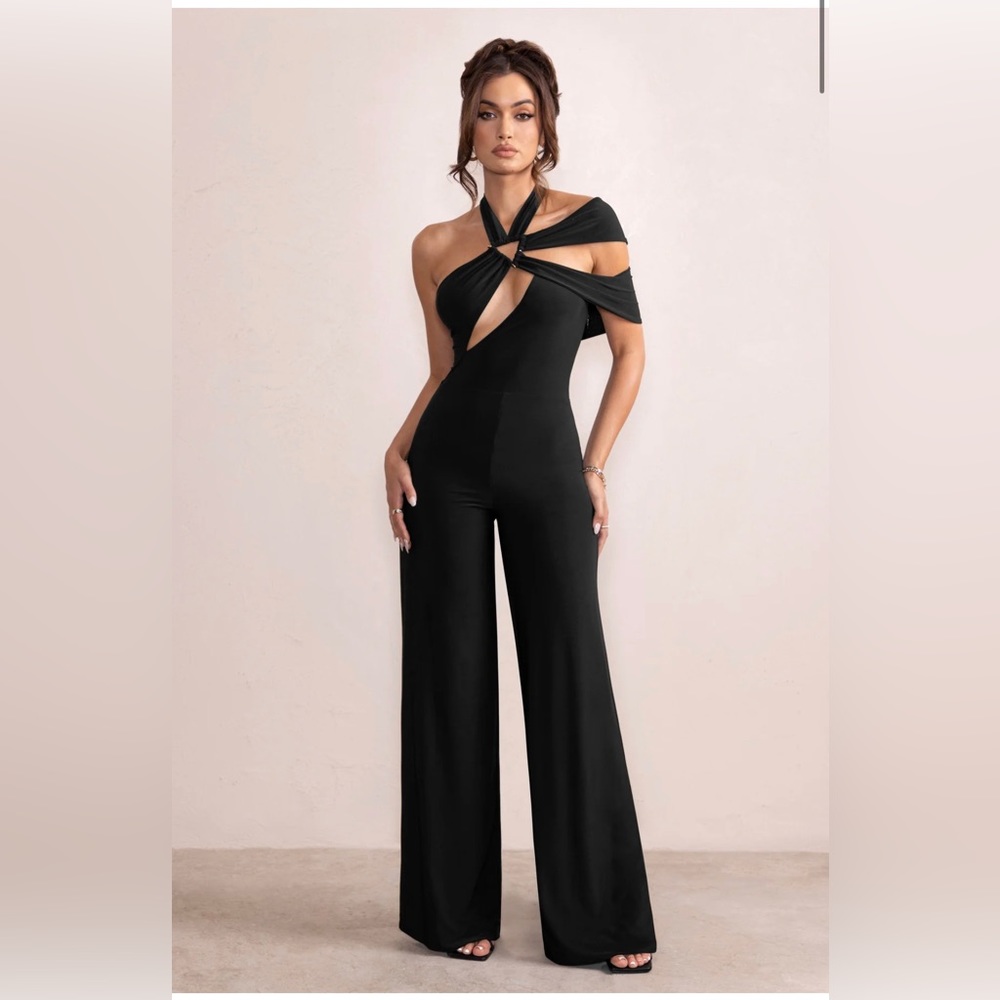 NEW WITH TAGS CANDACE BLACK HALTER NECK CUT OUT WIDE LEG JUMPSUIT